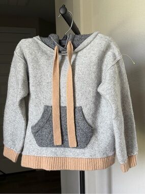 Funsport Boys Gray Hooded Cashmere Merino Blend Tan Trim Hoodie  Sweater S